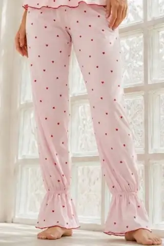 Kadın Ev Konforlu Lastikli Bel Pembe Pijama Takımı - 4