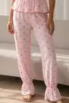 Kadın Baskılı Bağcıklı 2 Parça Pembe Pijama Takımı - Görsel 4