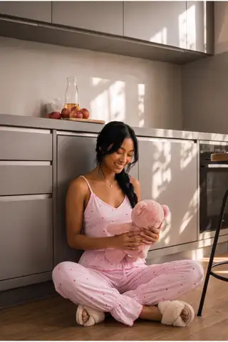Kadın Homewear Tüylenmez İkili Pembe Pijama Takımı - 3