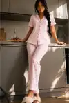 Kadın Zarif Yaka Dokulu Ferah Kar Beyaz Pijama Takımı - Görsel 19