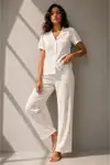 Kadın Klasik Doğal Düğme Gece Kırık Beyaz Pijama Takımı - Görsel 11