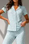 Kadın Klasik Doğal Düğme Gece Kırık Beyaz Pijama Takımı - Görsel 15
