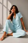 Kadın Klasik Doğal Düğme Gece Kırık Beyaz Pijama Takımı - Görsel 17