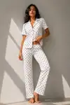 Kadın Klasik Doğal Düğme Gece Kırık Beyaz Pijama Takımı - Görsel 19
