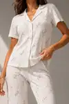 Kadın Klasik Doğal Düğme Gece Kırık Beyaz Pijama Takımı - Görsel 9
