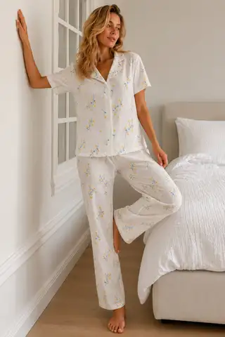Kadın Loose Kalıp Pamuklu Çok Renkli Pijama Takımı - 2
