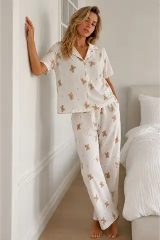 Kadın Loose Kalıp Pamuklu Çok Renkli Pijama Takımı - 19