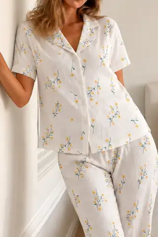 Kadın Loose Kalıp Pamuklu Çok Renkli Pijama Takımı - 3