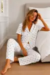 Kadın Loose Kalıp Pamuklu Çok Renkli Pijama Takımı - Görsel 8