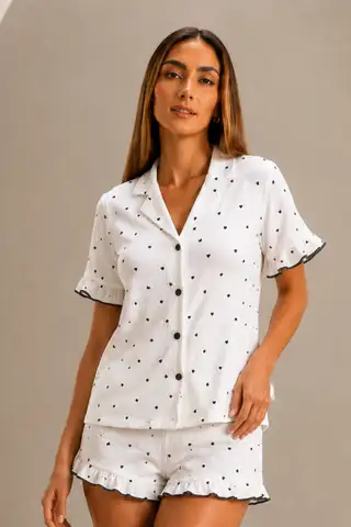 Kadın Günlük Düğmeli V Yaka Çok Renkli Pijama Takımı - 18