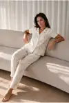Kadın Loose Uzun Paça Pamuk Çok Renkli Pijama Takımı - Görsel 1