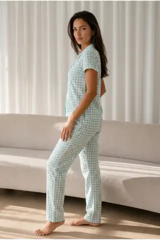 Kadın Loose Uzun Paça Pamuk Çok Renkli Pijama Takımı - 17