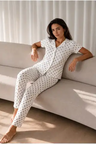 Kadın Loose Uzun Paça Pamuk Çok Renkli Pijama Takımı - 19