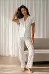 Kadın Loose Uzun Paça Pamuk Çok Renkli Pijama Takımı - Görsel 20