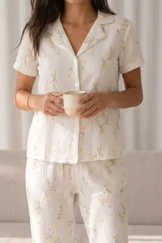 Kadın Loose Uzun Paça Pamuk Çok Renkli Pijama Takımı - 3