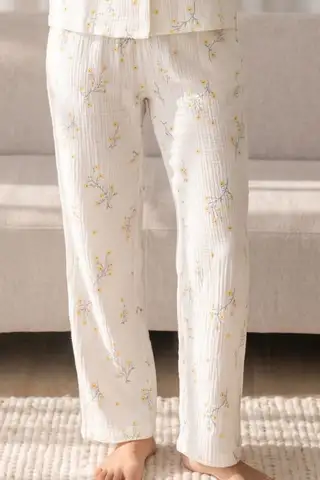 Kadın Loose Uzun Paça Pamuk Çok Renkli Pijama Takımı - 4