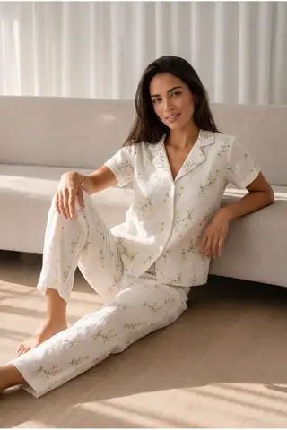 Kadın Loose Uzun Paça Pamuk Çok Renkli Pijama Takımı - 5