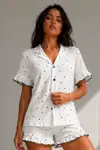 Kadın Süprem Gömlek Şort Düğme Çok Renkli Pijama Takımı - Görsel 18