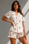 Kadın Süprem Gömlek Şort Düğme Çok Renkli Pijama Takımı - Görsel 20