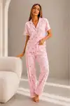 Kadın Kısa Kol Rahat Kalıp Şık Kar Beyaz Pijama Takımı - Görsel 11