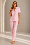 Kadın Kısa Kol Rahat Kalıp Şık Kar Beyaz Pijama Takımı - Görsel 12