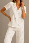 Kadın Kısa Kol Rahat Kalıp Şık Kar Beyaz Pijama Takımı - Görsel 15