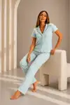 Kadın Kısa Kol Rahat Kalıp Şık Kar Beyaz Pijama Takımı - Görsel 20