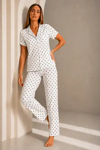 Kadın Kısa Kol Rahat Kalıp Şık Kar Beyaz Pijama Takımı - 5