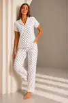 Kadın Kısa Kol Rahat Kalıp Şık Kar Beyaz Pijama Takımı - Görsel 6