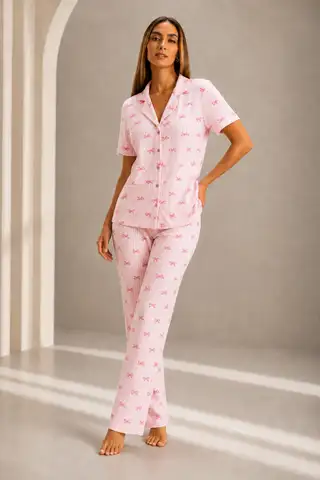 Kadın Kısa Kol Rahat Kalıp Şık Kar Beyaz Pijama Takımı - 7