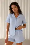 Kadın Düz Pamuk Homewear Mavi Pijama Takımı - Görsel 2