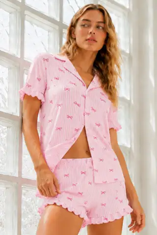 Kadın Örme Pamuklu Mini Kar Beyaz Pijama Takımı - 12