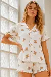 Kadın Örme Pamuklu Mini Kar Beyaz Pijama Takımı - Görsel 6