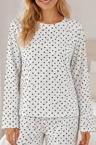 Kadın Kalpli Uzun Kol Rahat Pijama Takımı 4673 Beyaz - 2