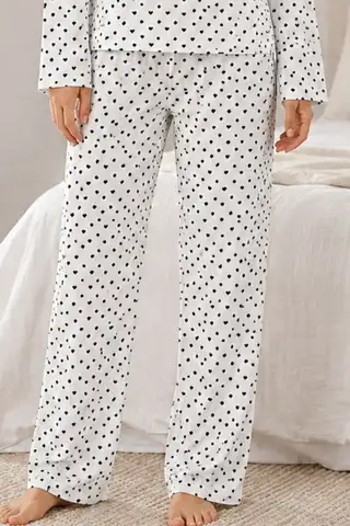 Kadın Kalpli Uzun Kol Rahat Pijama Takımı 4673 Beyaz - 6