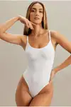 Kadın Dikişsiz Örgü Askılı Beyaz Full Body - Görsel 1