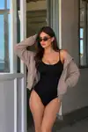 Kadın Slip Kalıp SİYAH Body Örme Orta Destek - Görsel 3