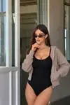 Kadın Slip Kalıp SİYAH Body Örme Orta Destek - Görsel 6