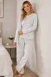 Kadın Çizgili Kalp Desenli Uzun Yeşil Pijama Takımı - Görsel 15