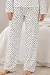 Kadın Çizgili Kalp Desenli Uzun Yeşil Pijama Takımı - Görsel 18