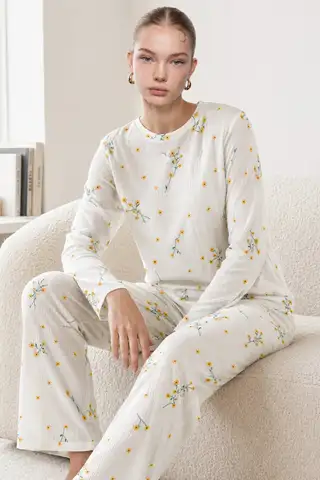 Kadın Çizgili Kalp Desenli Uzun Yeşil Pijama Takımı - 7