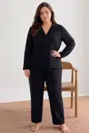 Kadın Puantiyeli Düğmeli Siyah Pijama Takımı 852 - Görsel 1