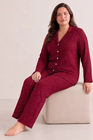 Kadın Puantiyeli Düğmeli Siyah Pijama Takımı 852 - 11