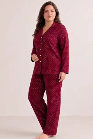 Kadın Puantiyeli Düğmeli Siyah Pijama Takımı 852 - 12