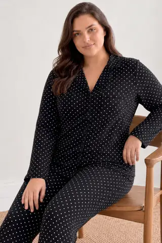 Kadın Puantiyeli Düğmeli Siyah Pijama Takımı 852 - 6