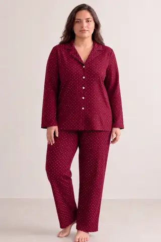 Kadın Puantiyeli Düğmeli Siyah Pijama Takımı 852 - 7