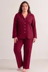 Kadın Puantiyeli Düğmeli Siyah Pijama Takımı 852 - Görsel 7