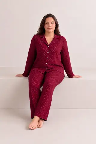 Kadın Puantiyeli Düğmeli Siyah Pijama Takımı 852 - 8