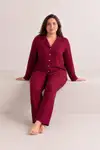Kadın Puantiyeli Düğmeli Siyah Pijama Takımı 852 - Görsel 8