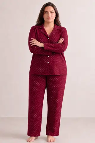 Kadın Puantiyeli Düğmeli Siyah Pijama Takımı 852 - 9